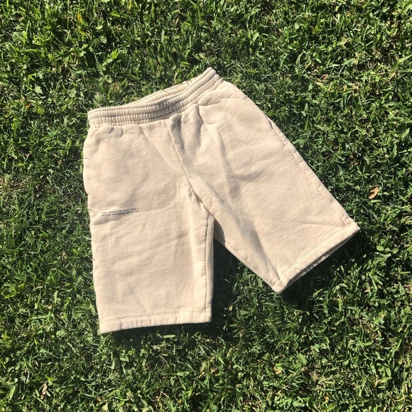 Pangaia cream ivory knit elastic waist text print shorts